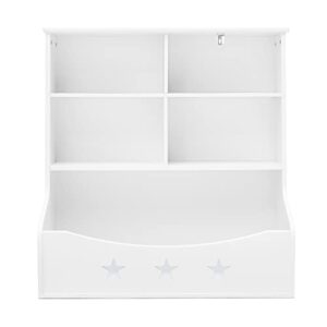 Curipeer Kids Bookshelf, 3-Shelf Storage Bookcase,Large Wooden Open Book Shelf with 5 Cube Units, Star Pattern Toy Organizer and Storage Cabinet for Playing Room, Nursery, Baby's Bedroom, White