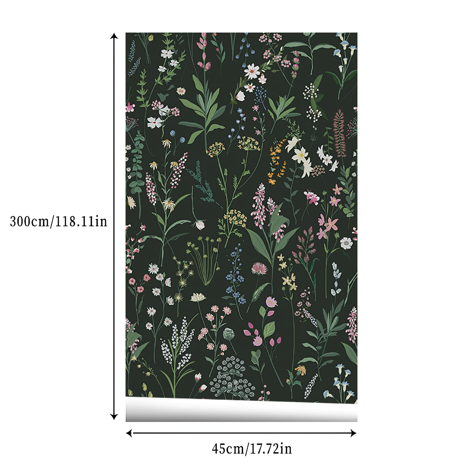 Rose Floral Drawer Liner Peel and Stick Contact Paper self Adhesive Wallpaper Removable Vinyl Decorative Shelf Drawer Liner 118 inch x17.4inch (Dark Green Floral, 118 inch x 17.4 inch)