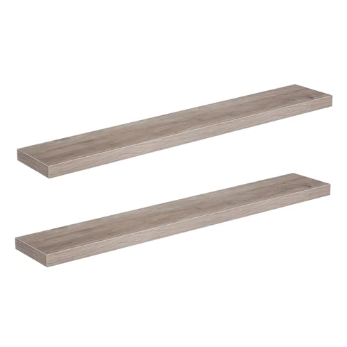 HOOBRO Floating Shelves, Wall Shelf Set of 2, 47.2 Inch Hanging Shelf with Invisible Brackets, for Wall Decor in Bathroom, Bedroom, Toilet, Kitchen, Living Room, Office, Greige BG120BJP201