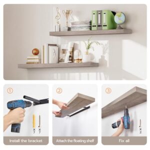 HOOBRO Floating Shelves, Wall Shelf Set of 2, 47.2 Inch Hanging Shelf with Invisible Brackets, for Wall Decor in Bathroom, Bedroom, Toilet, Kitchen, Living Room, Office, Greige BG120BJP201