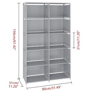 ACCSTORE Cube Storage, Double Row 6-Layer Cubes Closet Storage Shelf, DIY Wall Cabinet Bookshelf Plastic Square Storage Rack, Suitable for Bedroom, Living Room, Office, Kitchen, Warehouse (Grey)