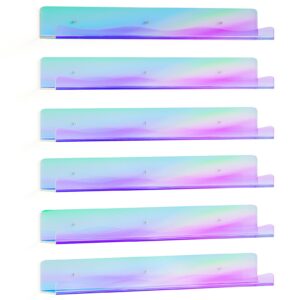 fixwal 15 inch nail polish rack wall mounted shelf, 6 pack clear rainbow iridescent clear acrylic floating display shelves, wall mounted rack for nail techs, kids wall shelves, display for wall