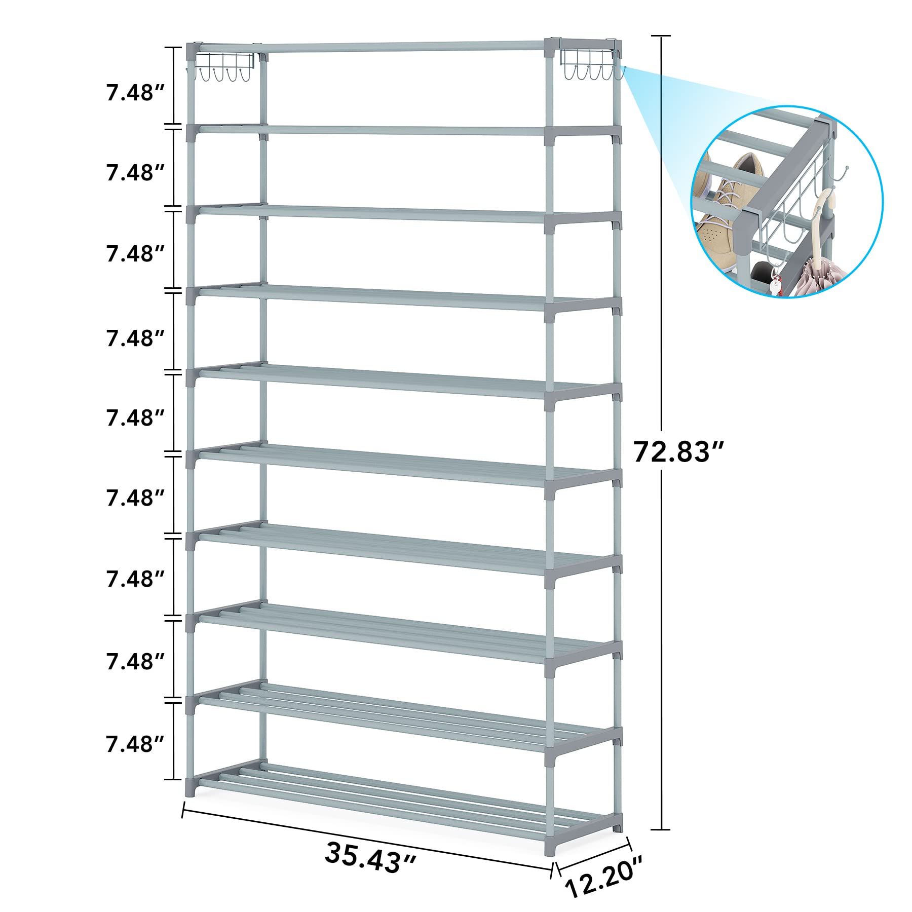 Tribesigns 10 Tiers Shoe Rack Shoe Shelf Large Capacity Shoe Organizer Tall Shoe Storage for Closet Entryway, Space Saving Shoe Tower for Living Room Hallway