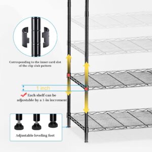 FUYVA 3-Tier Black Metal Shelving Unit with Wire Storage, 3 Shelf Liners, and Hooks, Wire Rack Height Adjustable Shelves for Kitchen, Bathroom, Pantry, Closet, and Bedroom (15.7"L x 11.8"W x 31.5"H)