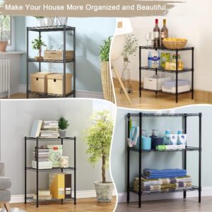 FUYVA 3-Tier Black Metal Shelving Unit with Wire Storage, 3 Shelf Liners, and Hooks, Wire Rack Height Adjustable Shelves for Kitchen, Bathroom, Pantry, Closet, and Bedroom (15.7"L x 11.8"W x 31.5"H)