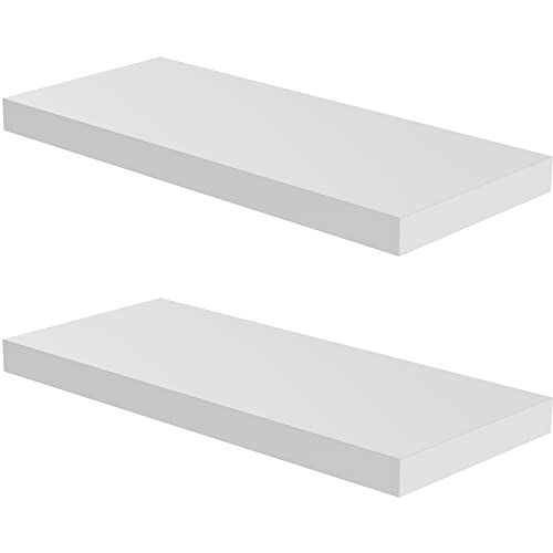 JPND Floating Shelf, Set of 2 Wall Shelf, 30 in W x 12.75 in D x 2 in H Wooden Floating Wall Shelf with Invisible Brackets for Living Room/Bedroom/Bathroom/Kitchen Storage and Decor, White