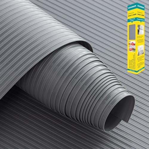 KAVUNION Shelf Liner 11.8 Inches x 9.8 FT Non-Slip Cabinet Liner, Easy to Cut and Install, Washable Oil-Proof and Protective Surface for Kitchen Cabinet,Drawer,Shelves,Refrigerator,Storage,Desks,Gray