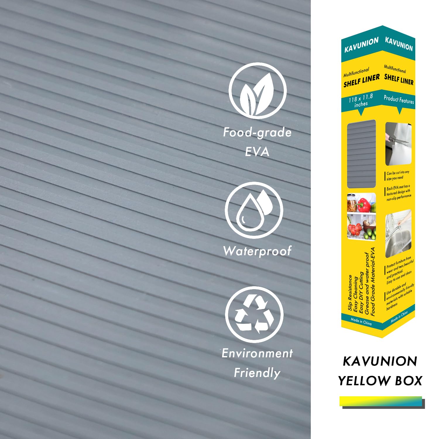 KAVUNION Shelf Liner 11.8 Inches x 9.8 FT Non-Slip Cabinet Liner, Easy to Cut and Install, Washable Oil-Proof and Protective Surface for Kitchen Cabinet,Drawer,Shelves,Refrigerator,Storage,Desks,Gray