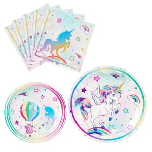 wernnsai unicorn party plates and napkins - rainbow unicorn party supplies for girls disposable dinner dessert plates napkins tableware set serves 16 guests 48 pcs