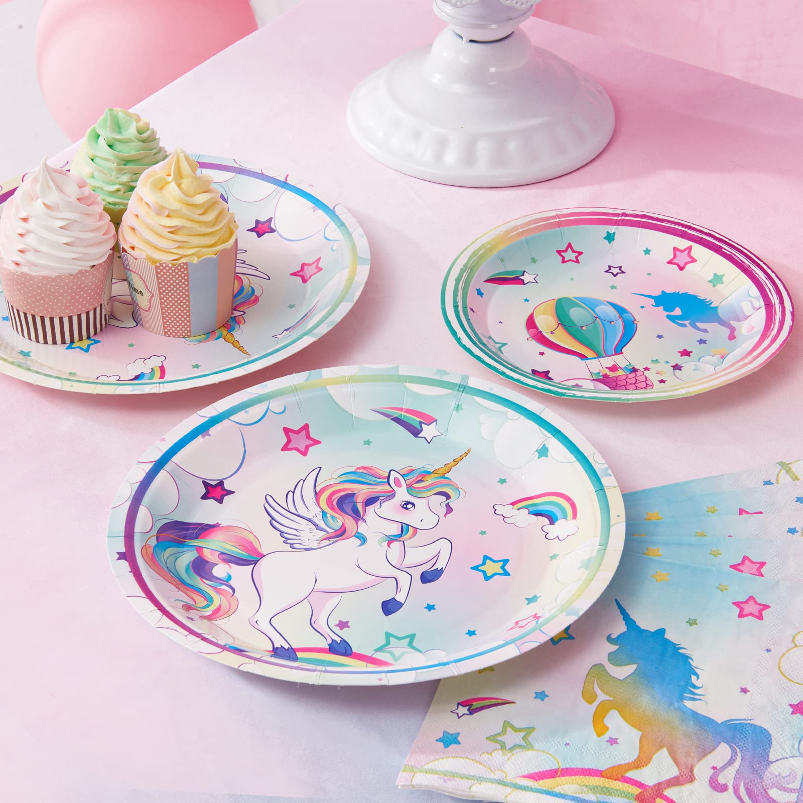 WERNNSAI Unicorn Party Plates and Napkins - Rainbow Unicorn Party Supplies for Girls Disposable Dinner Dessert Plates Napkins Tableware Set Serves 16 Guests 48 PCS