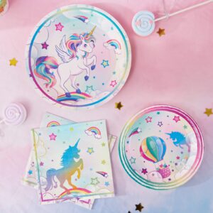 WERNNSAI Unicorn Party Plates and Napkins - Rainbow Unicorn Party Supplies for Girls Disposable Dinner Dessert Plates Napkins Tableware Set Serves 16 Guests 48 PCS