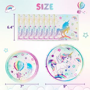 WERNNSAI Unicorn Party Plates and Napkins - Rainbow Unicorn Party Supplies for Girls Disposable Dinner Dessert Plates Napkins Tableware Set Serves 16 Guests 48 PCS