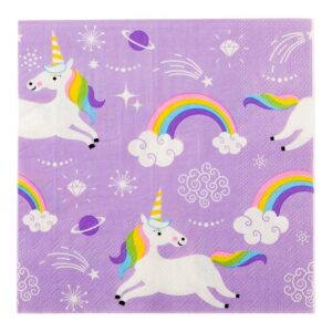 13 inch paper luncheon napkins, 20 magical unicorn design printed napkins - 3-ply, textured edges, purple paper decorated napkins, soft and strong, for parties or catering events - restaurantware