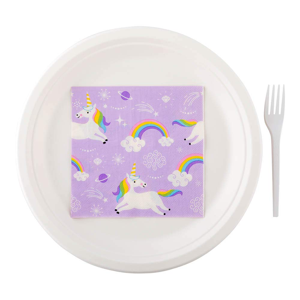 13 Inch Paper Luncheon Napkins, 20 Magical Unicorn Design Printed Napkins - 3-Ply, Textured Edges, Purple Paper Decorated Napkins, Soft And Strong, For Parties Or Catering Events - Restaurantware