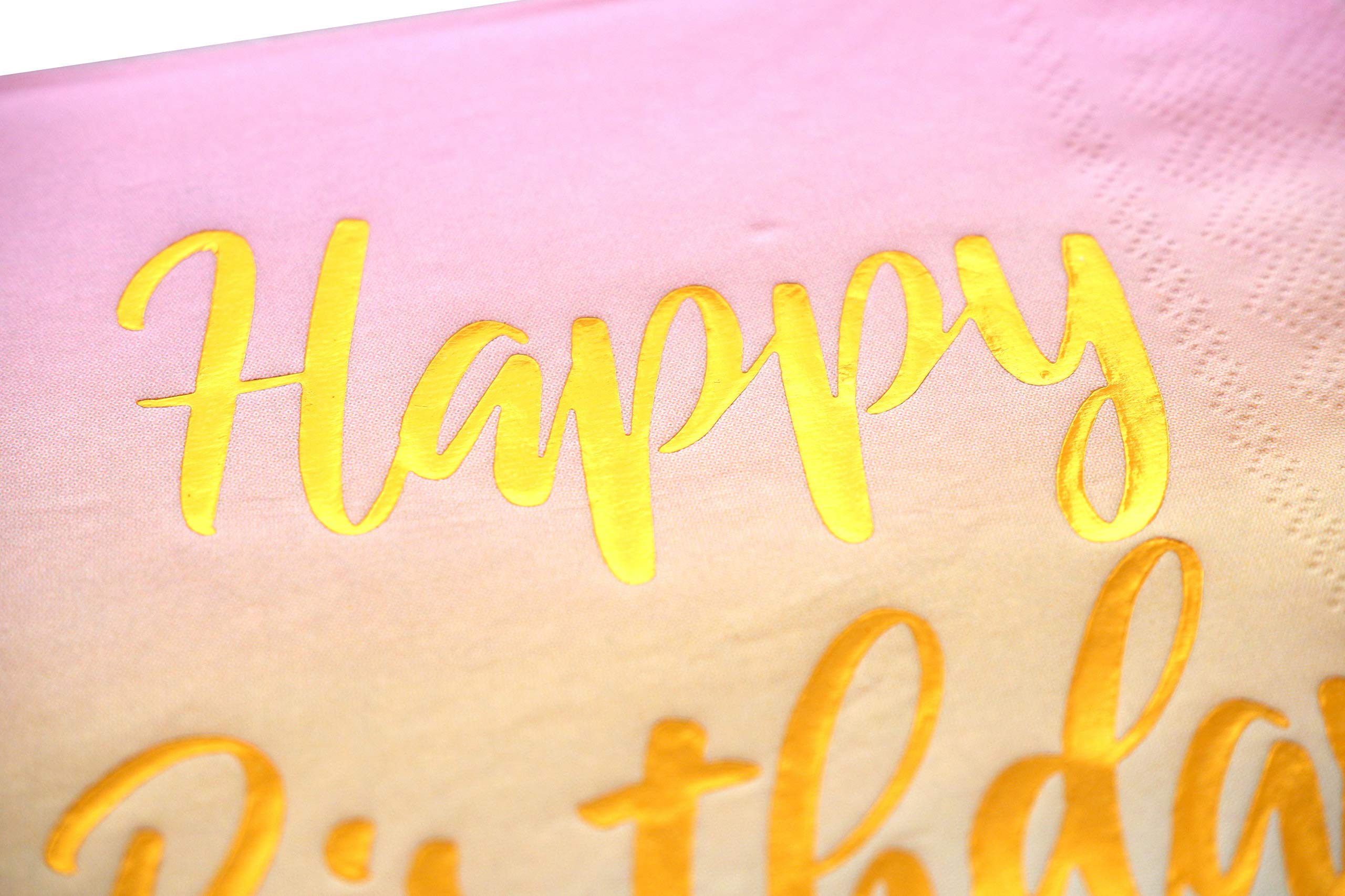 Happy Birthday Napkins - 50 Pack Pastel Metallic Birthday Disposable Paper Napkins with Gold Foil Printing on Pink Yellow Blue Ombre Gradient for Cocktail Party Supplies - 6.5" x 6.5" inches