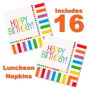 Lobyn Birthday Party Plates and Napkins Vibrant Birthday Rainbow Design 16 counts each of 9" Lunch Plates, 16 counts 6.5" Folded Lunch Napkins Perfect for Happy Birthday Celebrations