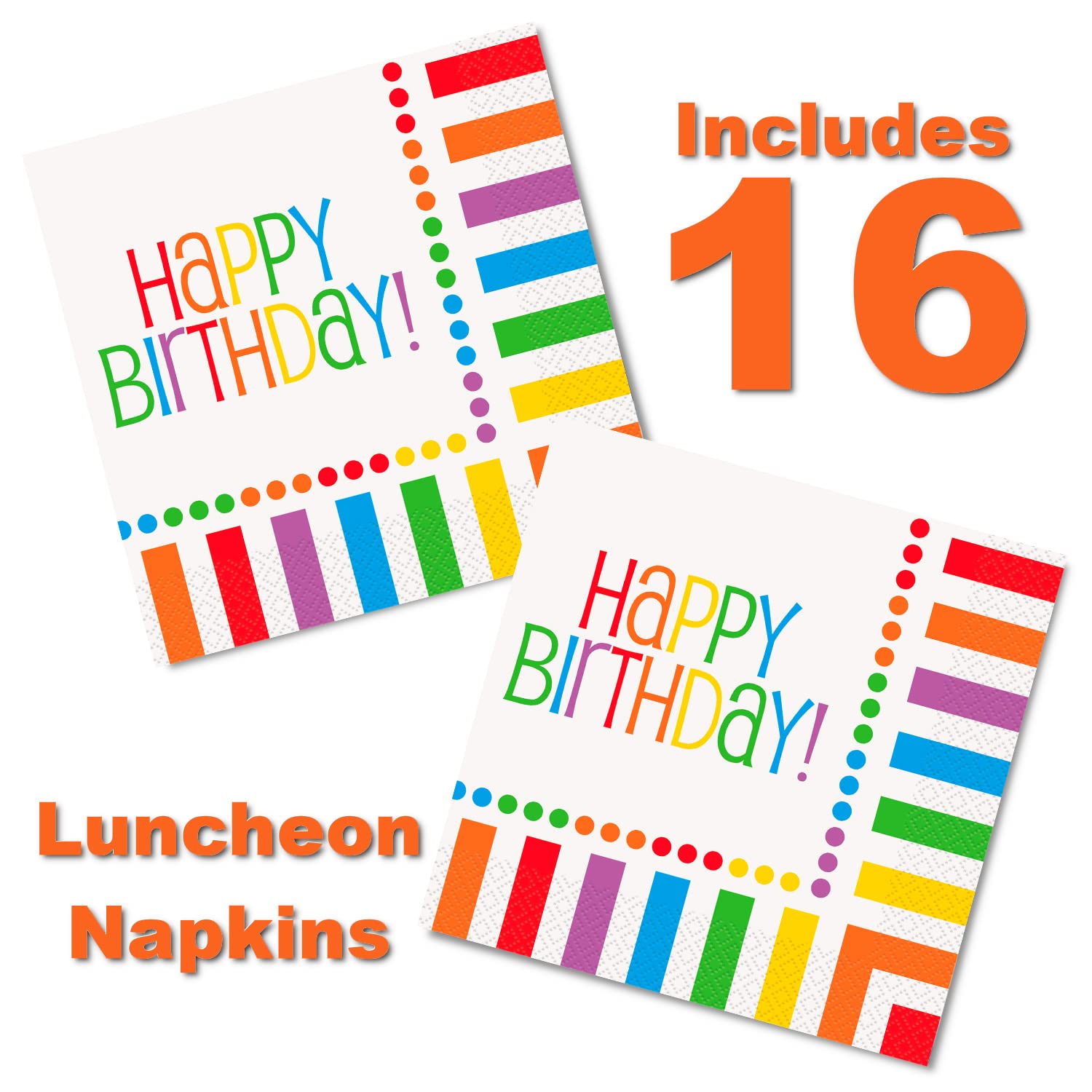 Lobyn Birthday Party Plates and Napkins Vibrant Birthday Rainbow Design 16 counts each of 9" Lunch Plates, 16 counts 6.5" Folded Lunch Napkins Perfect for Happy Birthday Celebrations