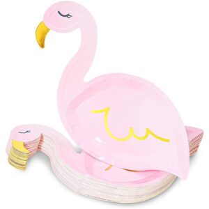 BLUE PANDA Pink Flamingo Party Paper Plates with Gold Foil (9 x 11.45 Inches, 48 Pack)