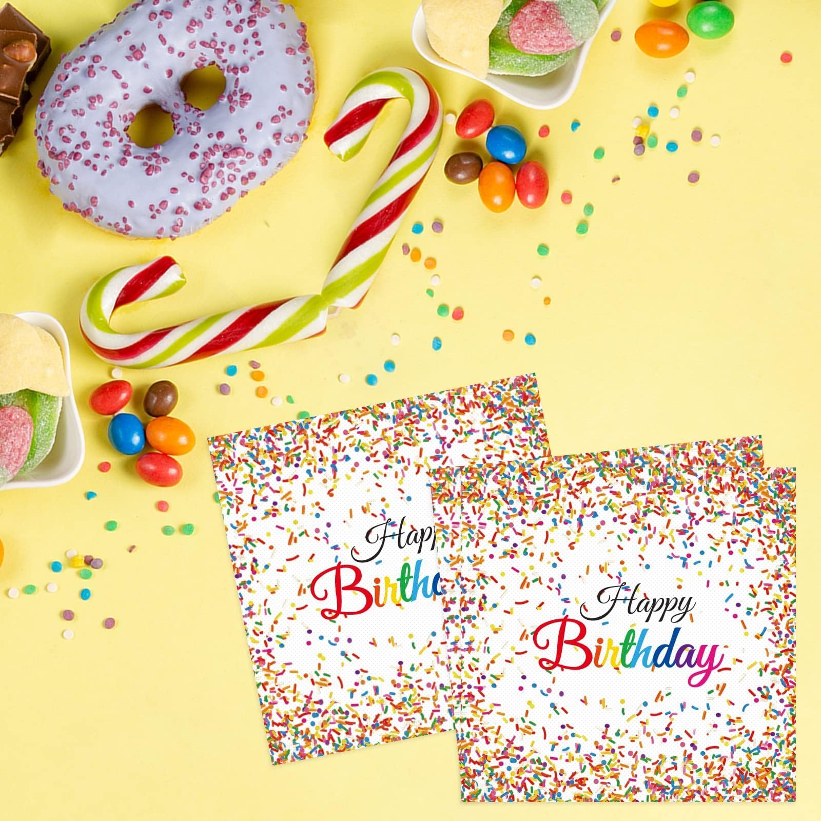 Confetti Sprinkles Birthday Napkins for Happy Birthday Party Supplies Sprinkles Party Themed Luncheon Paper Napkins Disposable for Kids Two Sweet Donut Birthdays Party Favors (100 Pack)