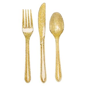 Creative Converting 24-Piece Premium Plastic Assorted Cutlery, Glitz Gold Glitter - 019805