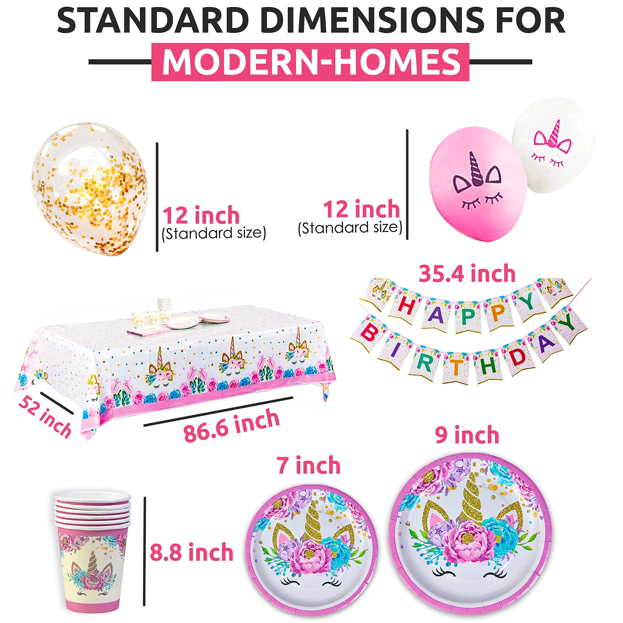 Unicorn Party Supplies Set - Serves 24 - Including Birthday Banner ,Large Tablecloth, Plates, Cups, Napkins, Straws , Headband, Sash, Unicorn Balloons & Much More.