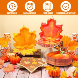 Suttmin 350 Pieces Thanksgiving Disposable Dinnerware Set, Serves 50, Thanksgiving Paper Plates Pumpkin Napkins Fall Cups Cutlery for Fall Autumn Harvest Party Decorations