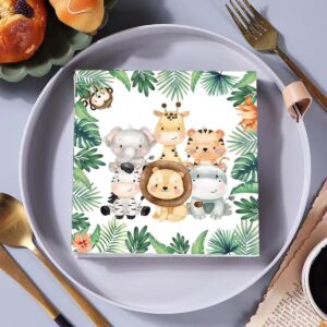 50 Pcs Jungle Safari Animal Napkins Party Disposable Dinner Napkins Animal Paper Napkins Safari Napkins Jungle Themed Party Napkins for Baby Shower Birthday Party