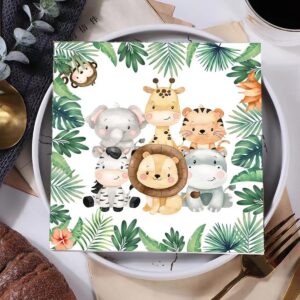 50 Pcs Jungle Safari Animal Napkins Party Disposable Dinner Napkins Animal Paper Napkins Safari Napkins Jungle Themed Party Napkins for Baby Shower Birthday Party