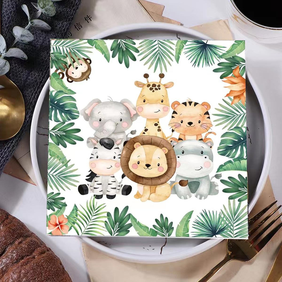 50 Pcs Jungle Safari Animal Napkins Party Disposable Dinner Napkins Animal Paper Napkins Safari Napkins Jungle Themed Party Napkins for Baby Shower Birthday Party