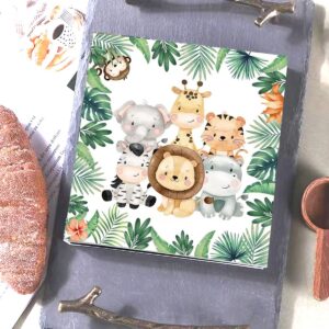 50 Pcs Jungle Safari Animal Napkins Party Disposable Dinner Napkins Animal Paper Napkins Safari Napkins Jungle Themed Party Napkins for Baby Shower Birthday Party