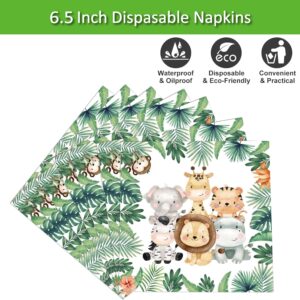 50 Pcs Jungle Safari Animal Napkins Party Disposable Dinner Napkins Animal Paper Napkins Safari Napkins Jungle Themed Party Napkins for Baby Shower Birthday Party