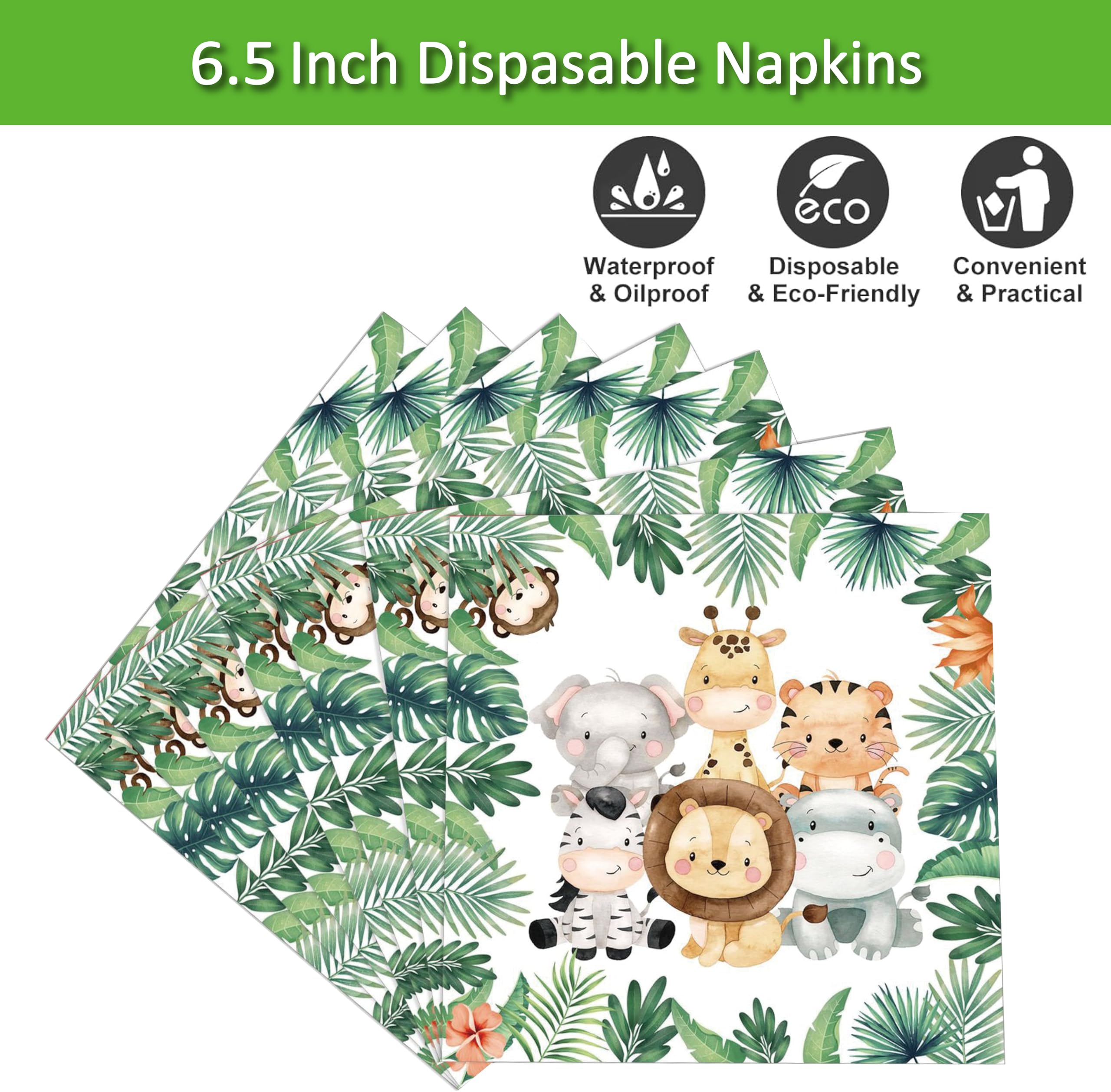 50 Pcs Jungle Safari Animal Napkins Party Disposable Dinner Napkins Animal Paper Napkins Safari Napkins Jungle Themed Party Napkins for Baby Shower Birthday Party