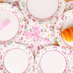 96 Pcs Unicorn Party Paper Plate and Napkins Pink Unicorn Birthday Baby Shower Party Paper Tableware Set Table Decorations Supplies for Party Favors 24 Guests