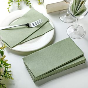 Rtteri 100 Pcs Sage Green Dinner Napkins Linen Feel Paper Napkins Bathroom Guest Hand Towels Decorative Cloth Like Dinner Napkins Disposable Dinner Napkins for Kitchen, Party, Wedding, Bathroom