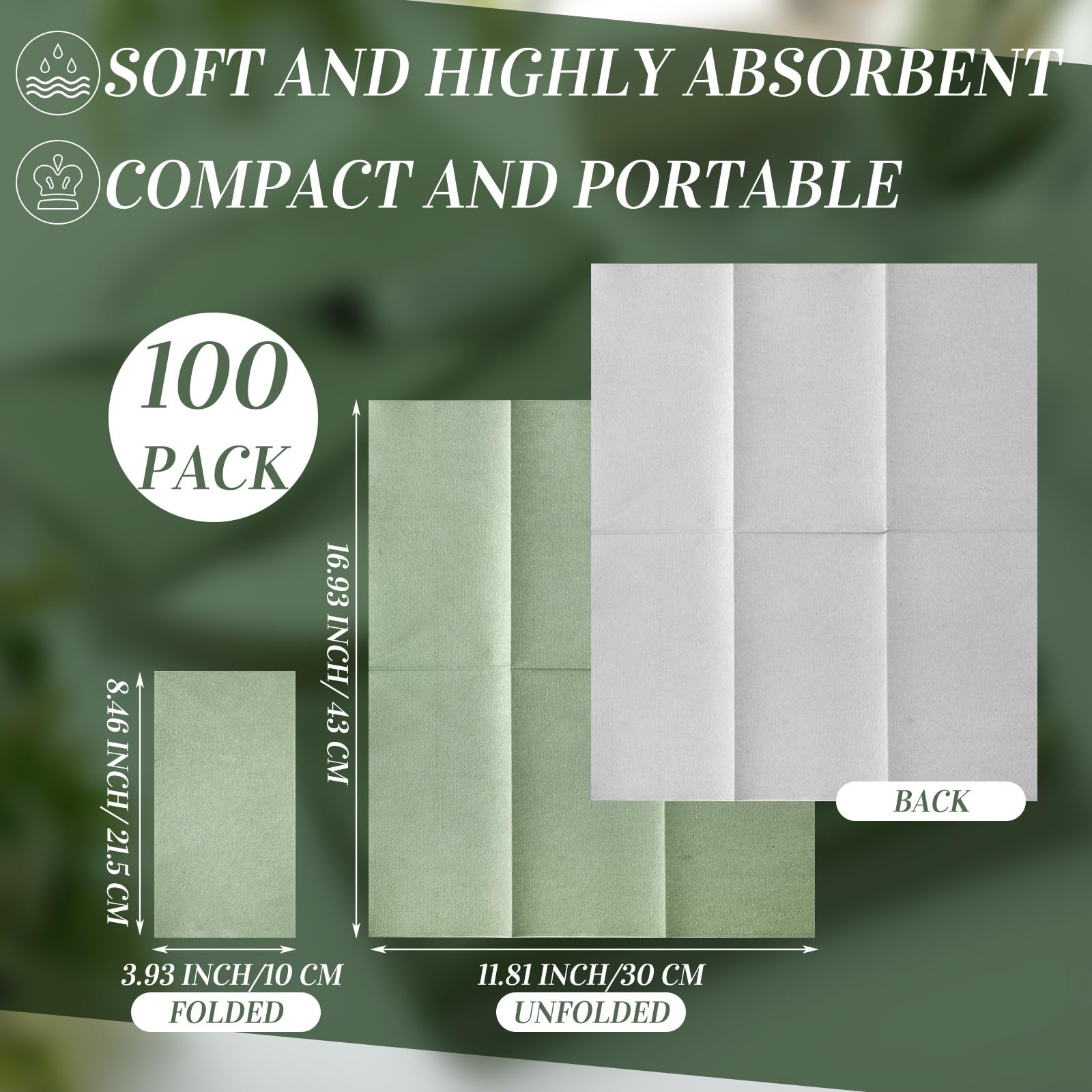 Rtteri 100 Pcs Sage Green Dinner Napkins Linen Feel Paper Napkins Bathroom Guest Hand Towels Decorative Cloth Like Dinner Napkins Disposable Dinner Napkins for Kitchen, Party, Wedding, Bathroom