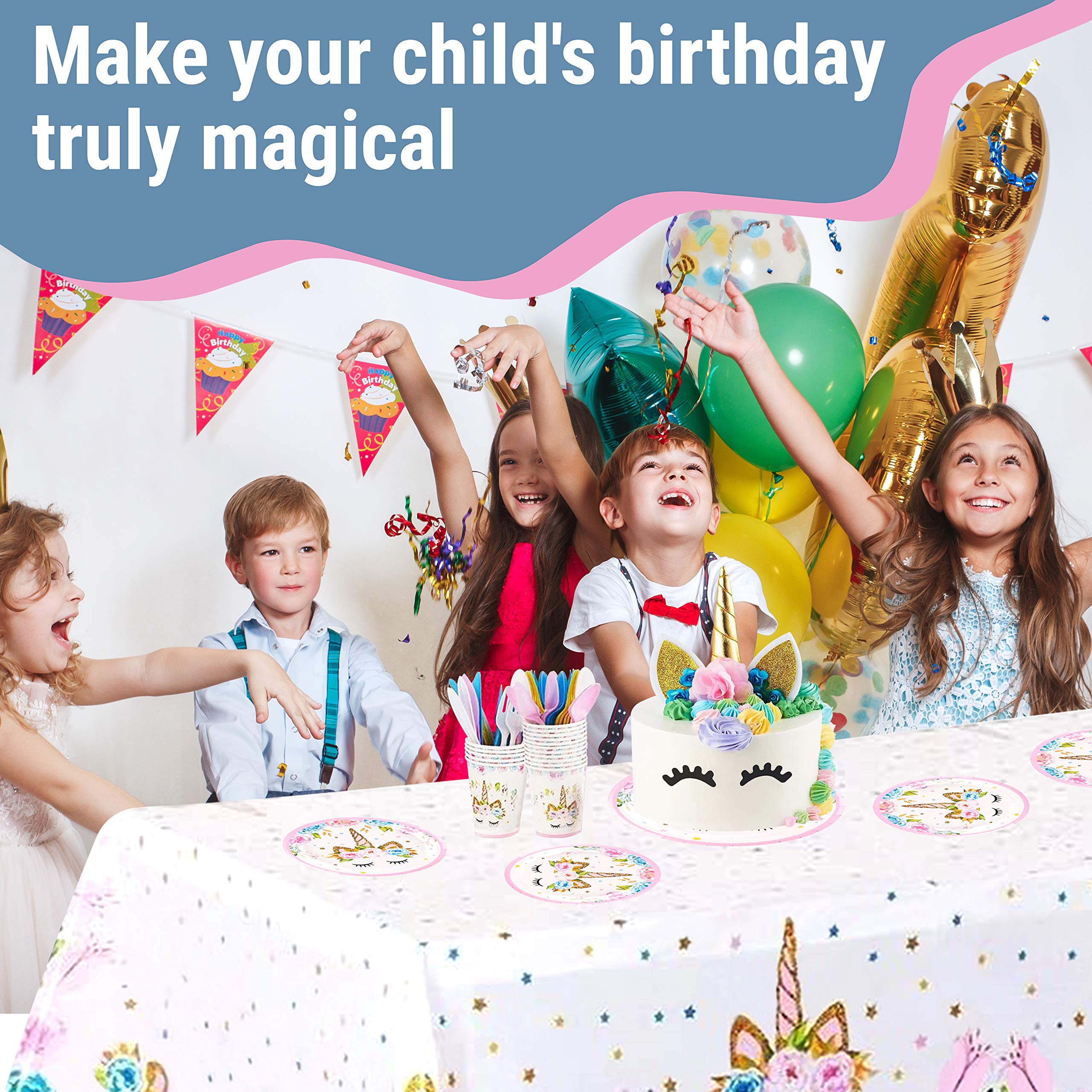 Discovering DIY Unicorn Birthday Decorations for Girls - Party Supplies Kit for 16 Guests w/ Plates, Cups, Goody Bags, Utensils, Napkins, Cake Cutter & Topper, Candles, Table Cloth and Banner