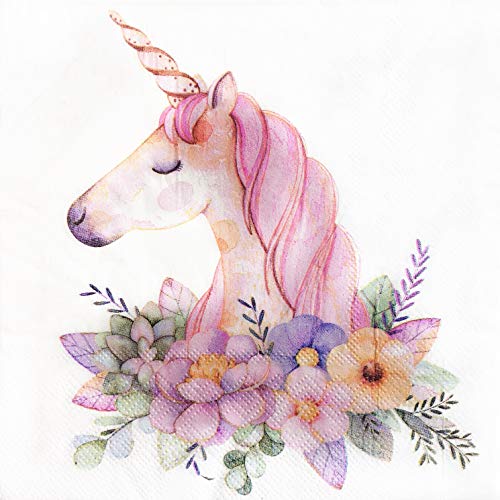 Colored Paper Napkins, 20 Count Shabby Chic Napkins for Wedding, Dinner Tea Party Shower Cocktail Napkins (Unicorn)