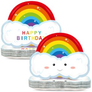 Qyeahkj 50PCS Rainbow Birthday Party Plates Rainbow Paper Plates Colorful Cute Cloud Rainbow Party Decorations Favors for Boys Girls Birthday Tableware