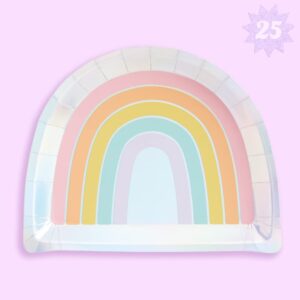 xo, fetti rainbow paper plates - 25 pk, 9" | happy pastel birthday party decorations, cute bachelorette party, cool cake plates, unicorn bday