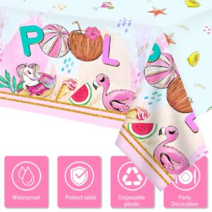 Summer Pool Party Decorations- 121PCS Pink Pool Plates and Napkins Set Beach Party Cups Tablecloths Flamingos Unicorns for Kids Boys Girls Luau Hawaiian Summer Theme Birthday Party Supplies 30 Guest