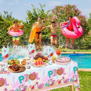 Summer Pool Party Decorations- 121PCS Pink Pool Plates and Napkins Set Beach Party Cups Tablecloths Flamingos Unicorns for Kids Boys Girls Luau Hawaiian Summer Theme Birthday Party Supplies 30 Guest