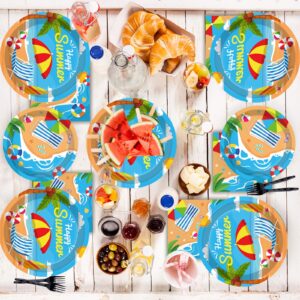 96 Pcs Beach Party Supplies Paper Plates Napkins Summer Beach Hawaiian Pool Party Birthday Decorations Favors for Kids Serves 24