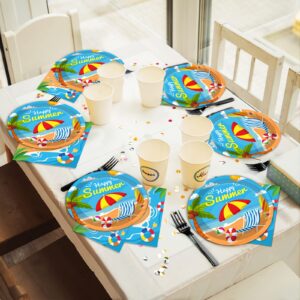 96 Pcs Beach Party Supplies Paper Plates Napkins Summer Beach Hawaiian Pool Party Birthday Decorations Favors for Kids Serves 24