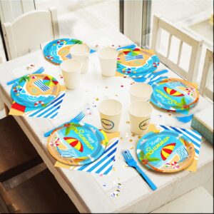 200 Pieces Beach Party Supplies Summer Birthday Party Decorations Disposable Paper Plates Napkins Forks Dinnerware Tableware Set Beach Party Decoration Favors For Kids Serves 50