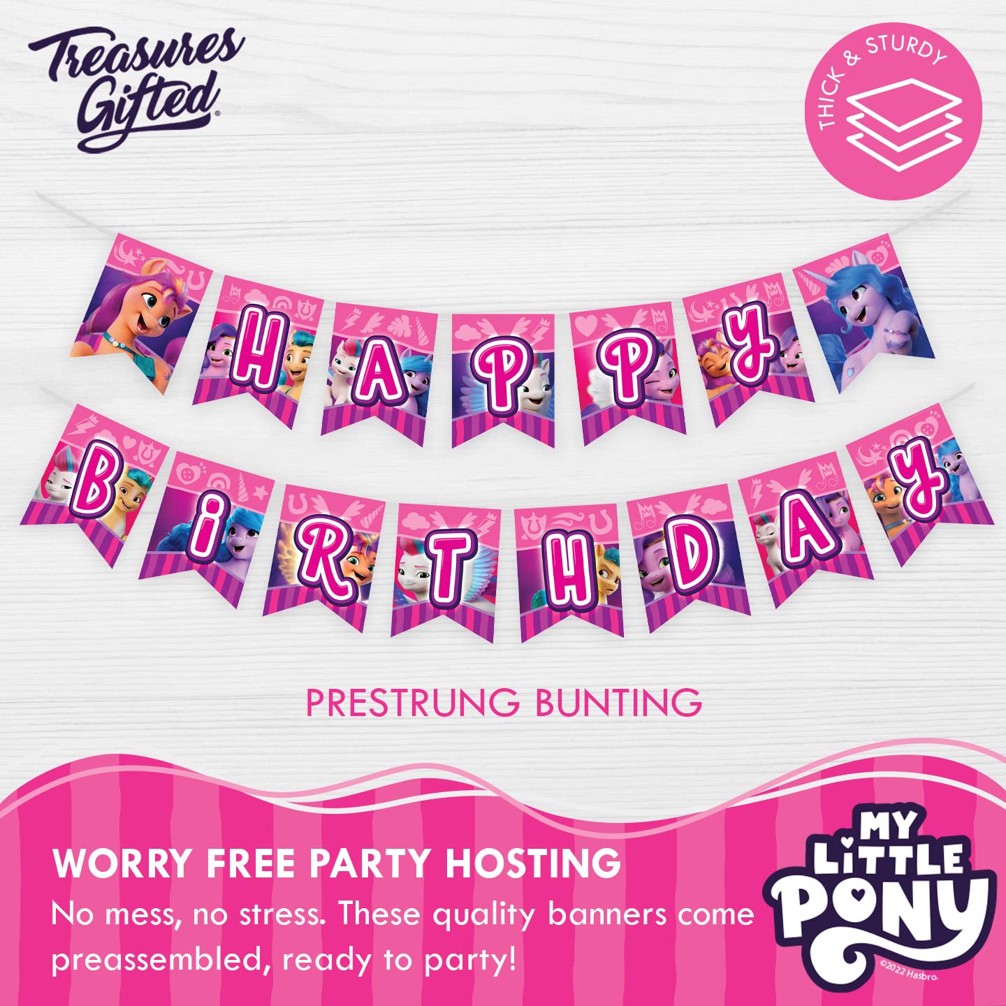 Treasures Gifted Officially Licensed My Little Pony Birthday Banner - My Little Pony Happy Birthday Banner - My Little Pony Birthday Party Supplies - My Little Pony Party Decorations for Walls