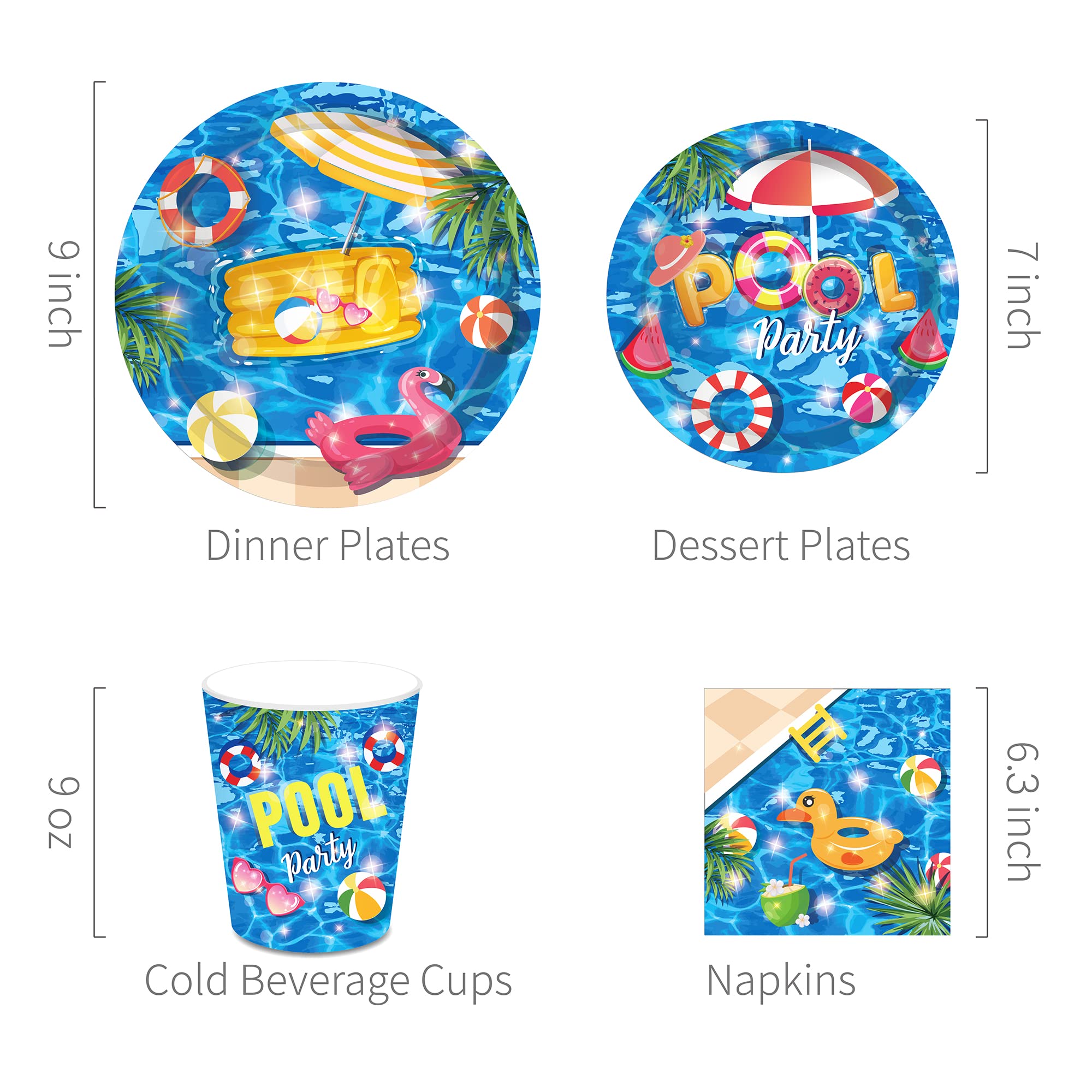 Pool Party Decorations,Summer Party Decorations,Beach Party Decorations Include Pool Party Plate,Dessert Plates,Cups,Napkins (16 Guests)