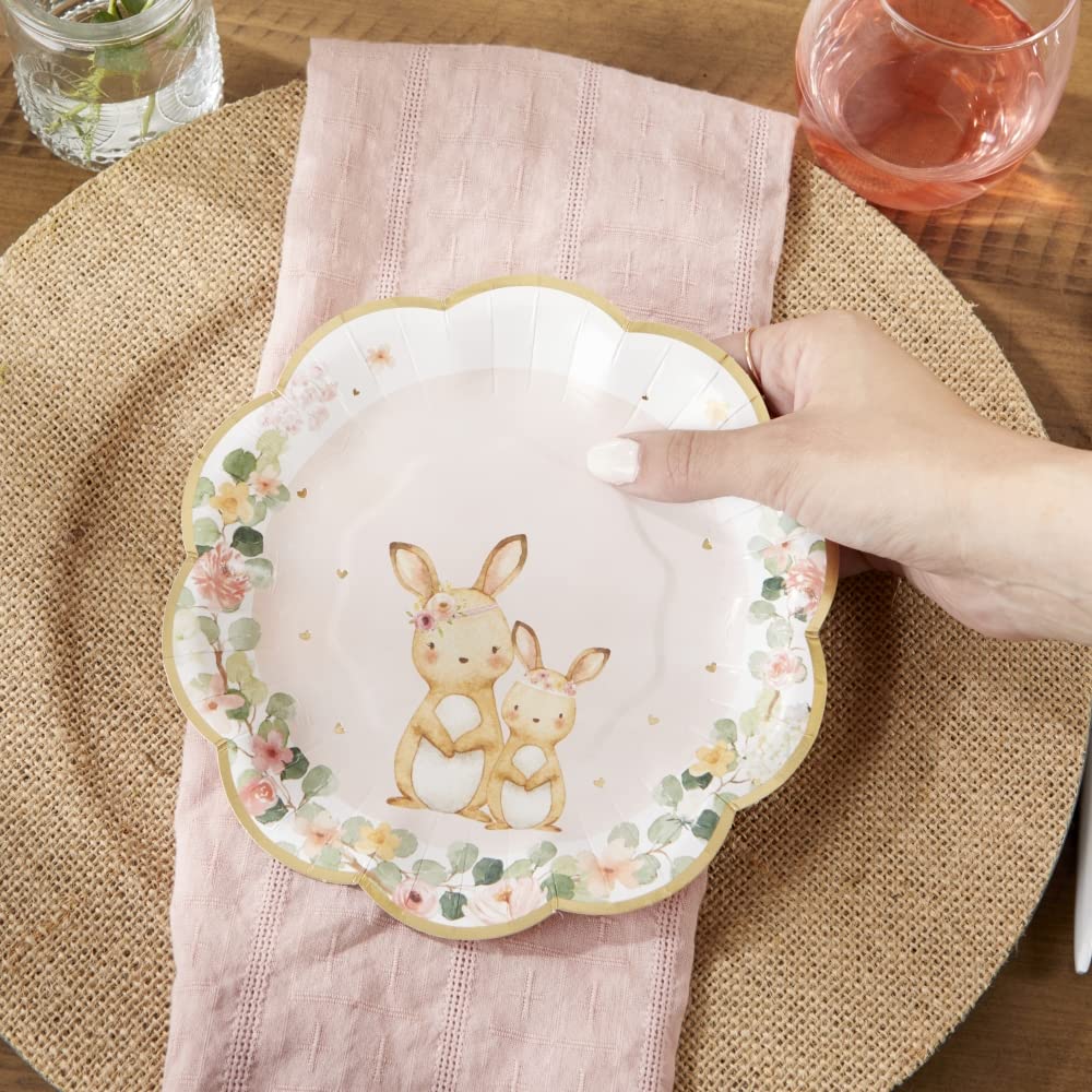 Kate Aspen Woodland Baby 7 in. Premium Decorative Paper Plates (350 GSM weight -Set of 16) | Party Supplies - Pink,28584NA