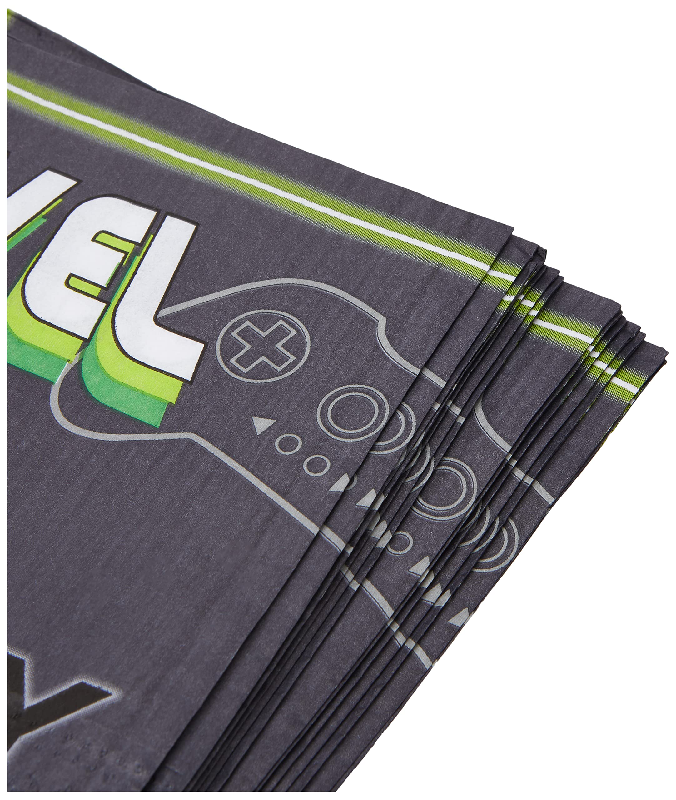 Green & Black "Level Up" Paper Luncheon Napkins, 6.5" (16-Pack) - Disposable Party Tableware for Kids Birthday & Fun Events