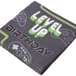 Green & Black "Level Up" Paper Luncheon Napkins, 6.5" (16-Pack) - Disposable Party Tableware for Kids Birthday & Fun Events