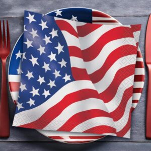 Unique USA Flag Luncheon Paper Napkins, 6.5" x 6.5", Multicolor